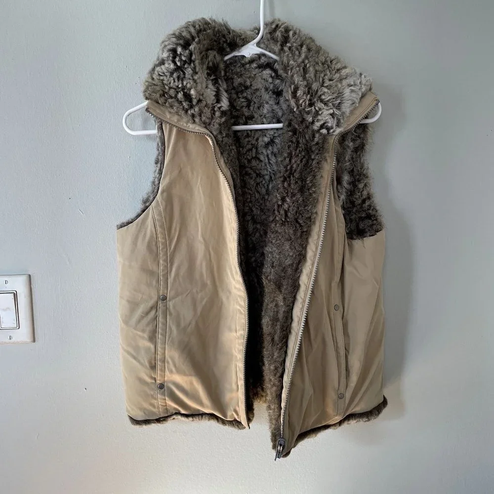 romantic vintage faux fur vest w/‎ pockets casual warm winter glam women size M